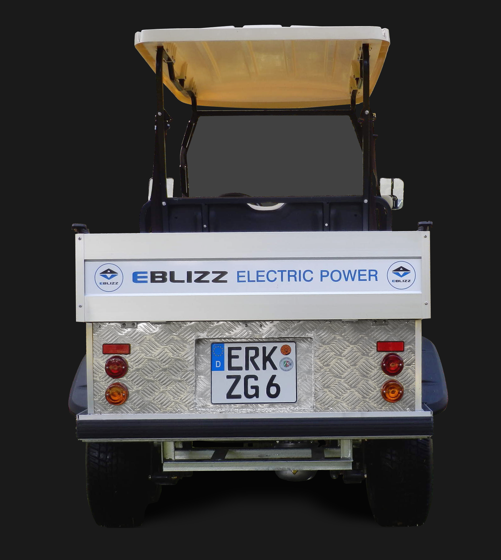 EBLIZZ Elektrofahrzeug Modell Zermatt. Transportfahrzeug. Rückansicht